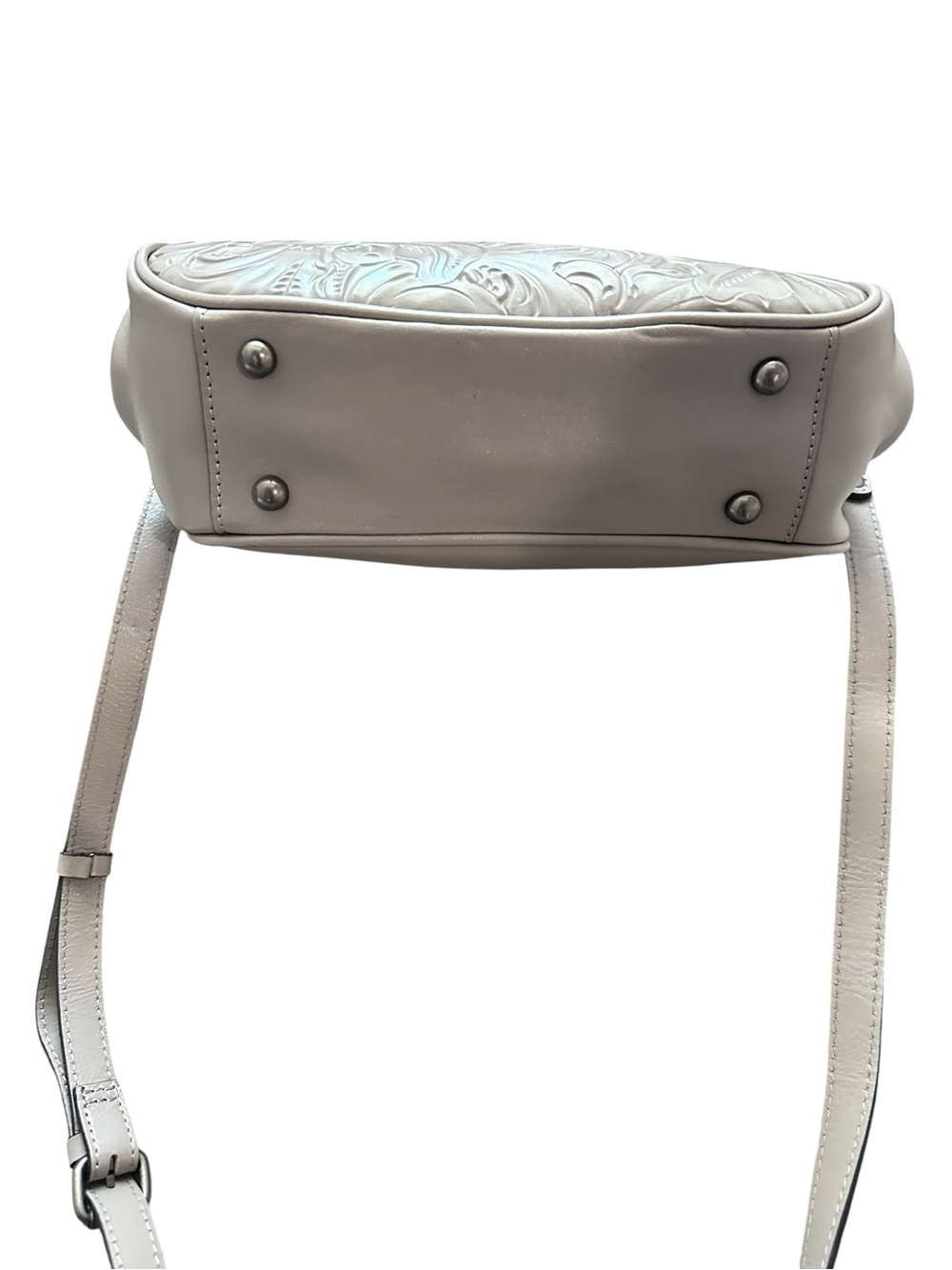 Patricia Nash Gracchi Satchel Tooled Leather Crossbody Bag Frame Handbag Gray - Picture 6 of 14